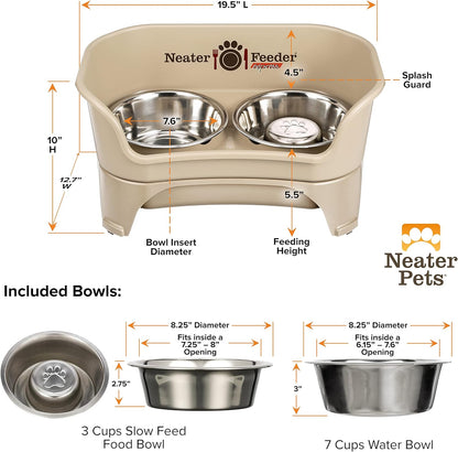 Neater Feeder Express Mess Proof Dog Bowls Elevated for Small Breeds under 15 Lb, Made in USA, No Spill Raised Dog Food Bowl Stand, Stainless Steel Food and Water Bowl Set, Feeding Station, Cappuccino