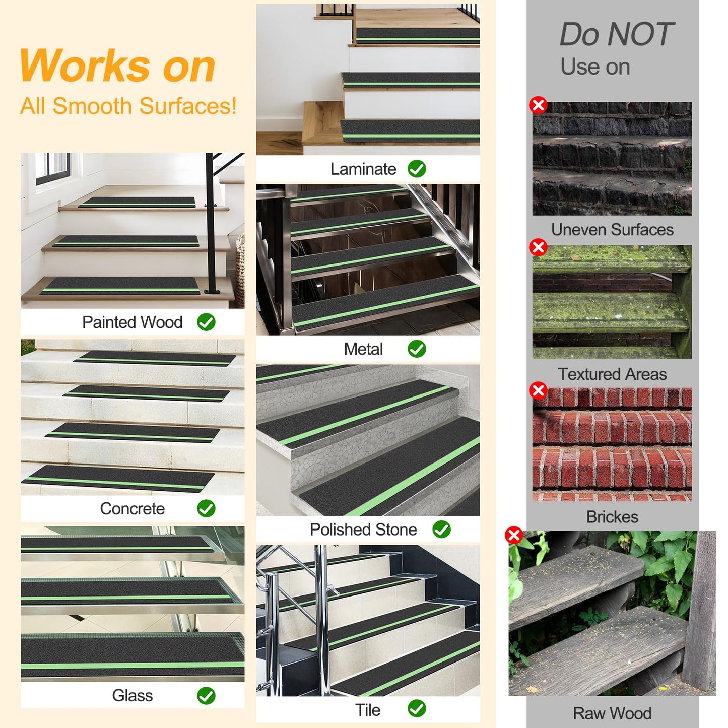 Outdoor Stair Treads Non Slip for Wooden Steps 6" x 30" - 15 Pack Weather Resistant Exterior Grip Tape, Non Slip Stair Treads, Anti Skid Strips, Waterproof 80-Grit High Traction Adhesive Treads, Black