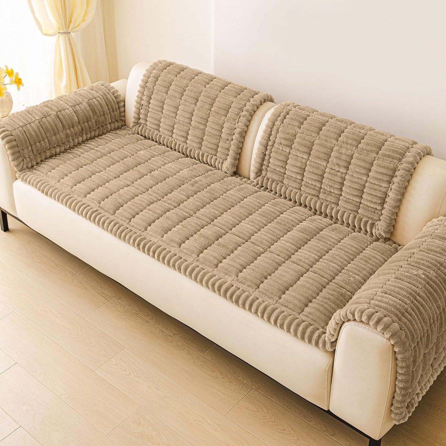 hyha Couch Covers for Dogs Washable, Non Slip Plush Dog Sofa Protectors, Fuzzy Pet Couch Covers for 3 Cushion Sofa Pet Friendly (Camel, 27.6" x 59") - Colors B
