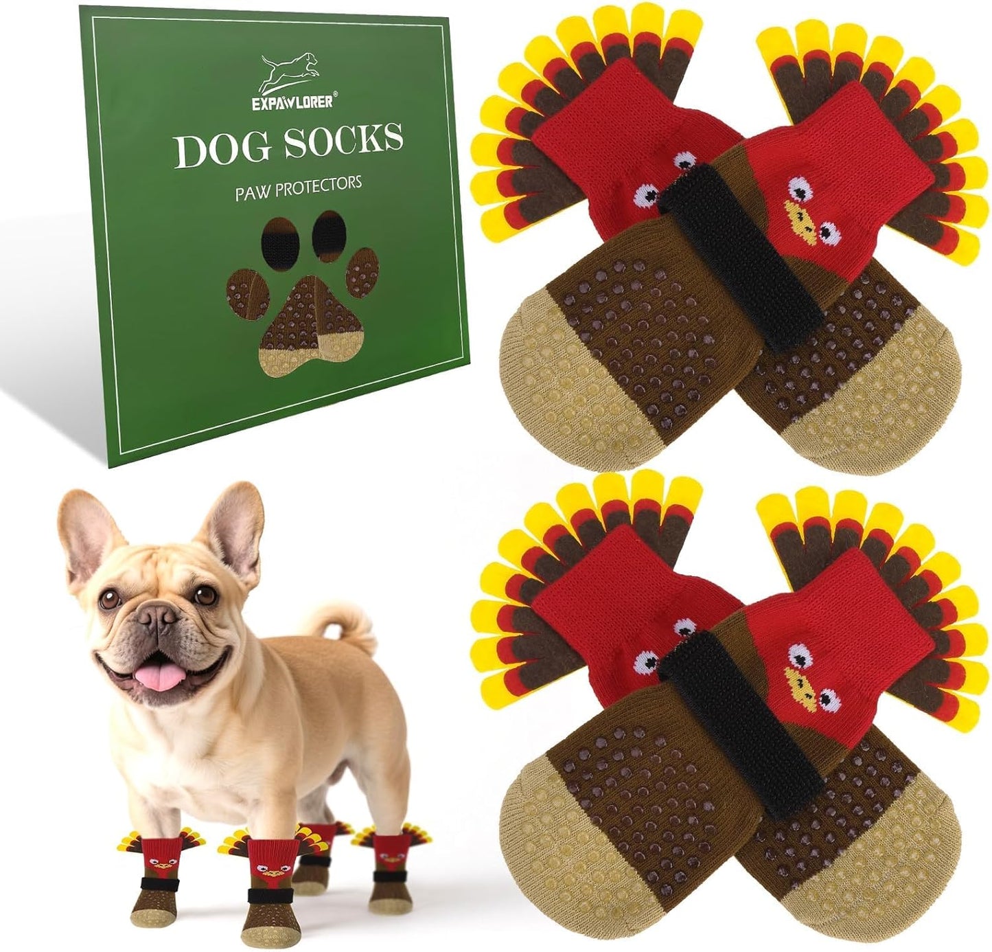 EXPAWLORER Anti Slip Dog Socks to Prevent Licking Paws, Dog Shoes for Hot Pavement, Dog Booties for Small Medium Large Senior Dogs, Traction Control Boots & Paw Protectors for Hardwood Floors