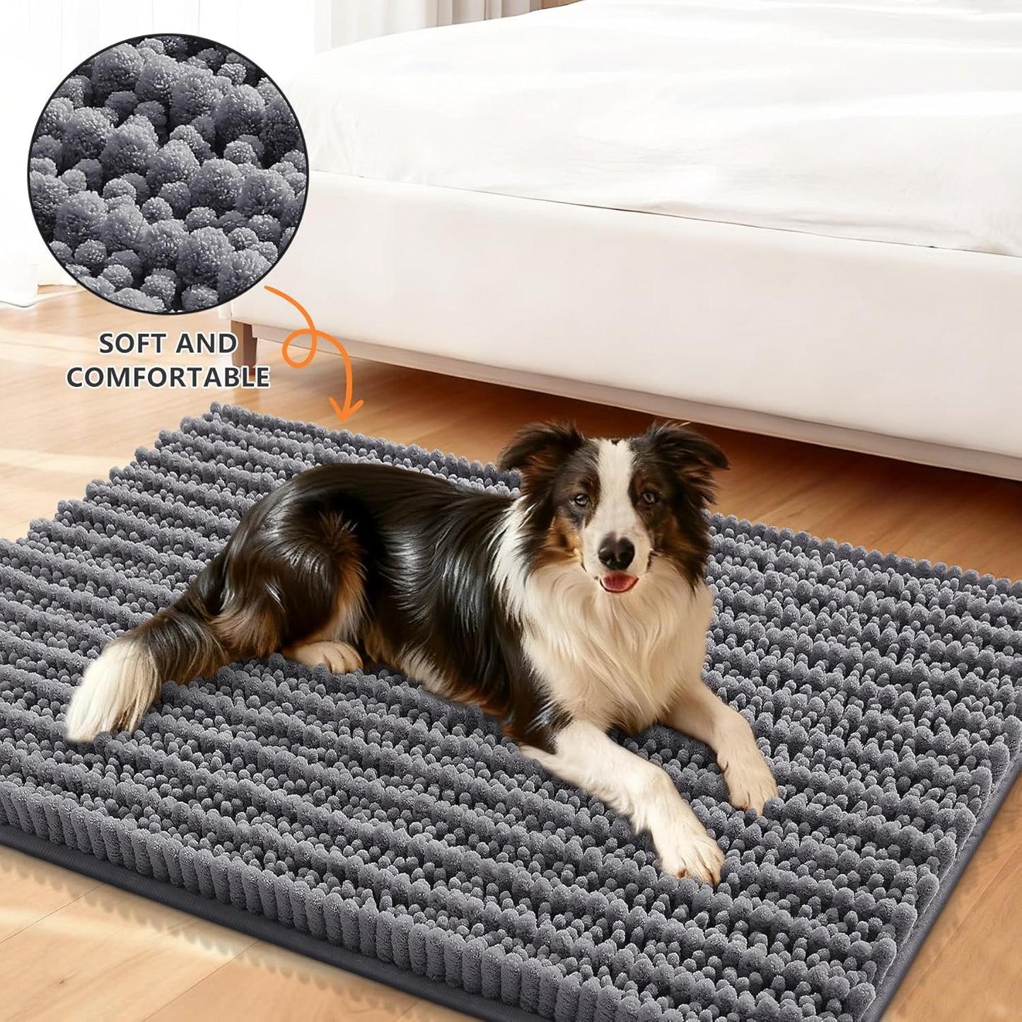 Smiry Dog Door Mat for Muddy Paws 30x20, Extra Soft Absorbent Chenille Doormat, Trap Moisture and Dirt, Non-Slip Machine Washable Front Door Mat for Indoor Entrance Inside Floor, Grey