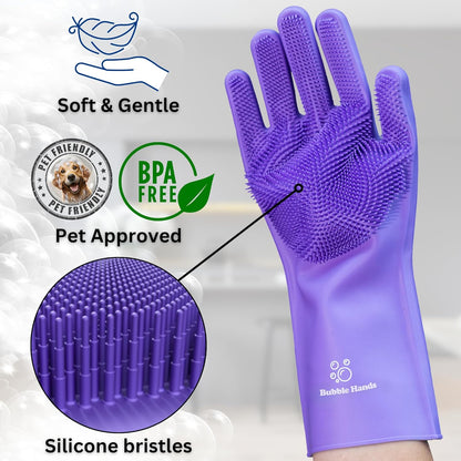 Dog Washing Gloves with Bristle Scrubbers, Reusable Silicone Gloves Ideal for Pet Bathing, Massaging & Grooming (Gray)