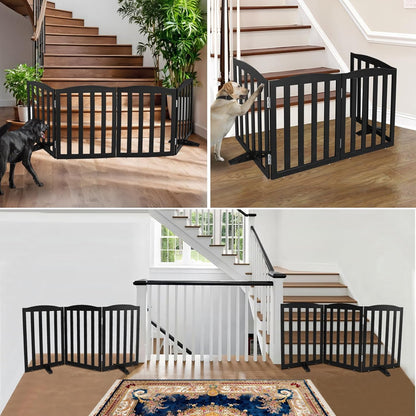 ZJSF Foldable Freestanding Indoor Dog Gate for House Wood White Long Pet Gates Dog Fence for Stairs Puppy Gates for Hallways,Pet Fence, Puppy Gate,Support Feet Included 24 "Height-3 Panels