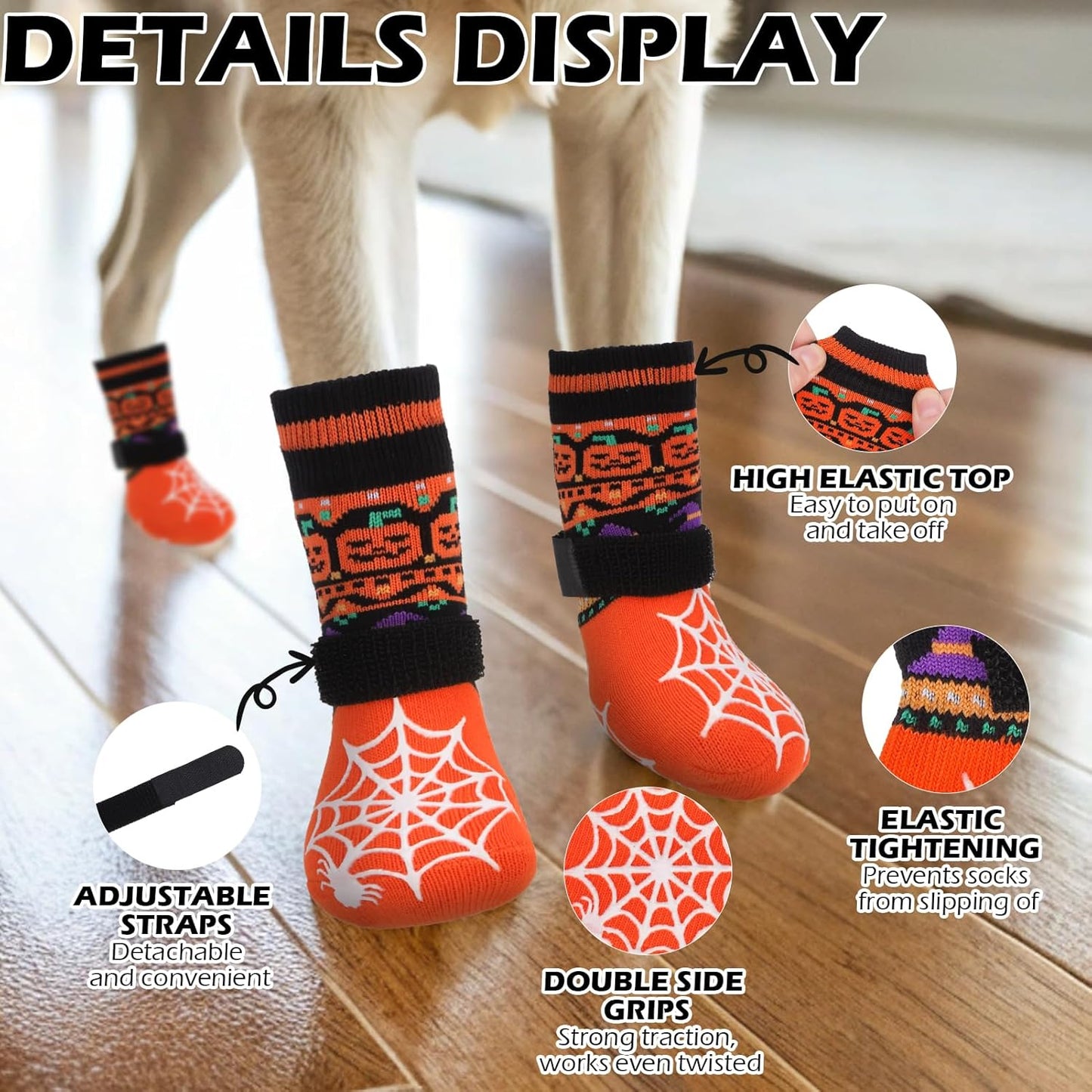 EXPAWLORER 6Pcs Anti-Slip Dog Socks to Prevent Licking Paws,Dog Shoes for Hot Pavement,Dog Booties Traction Control on Hardwood Floor,Boots & Paw Protectors, for Puppy Small Medium Large Senior Dogs