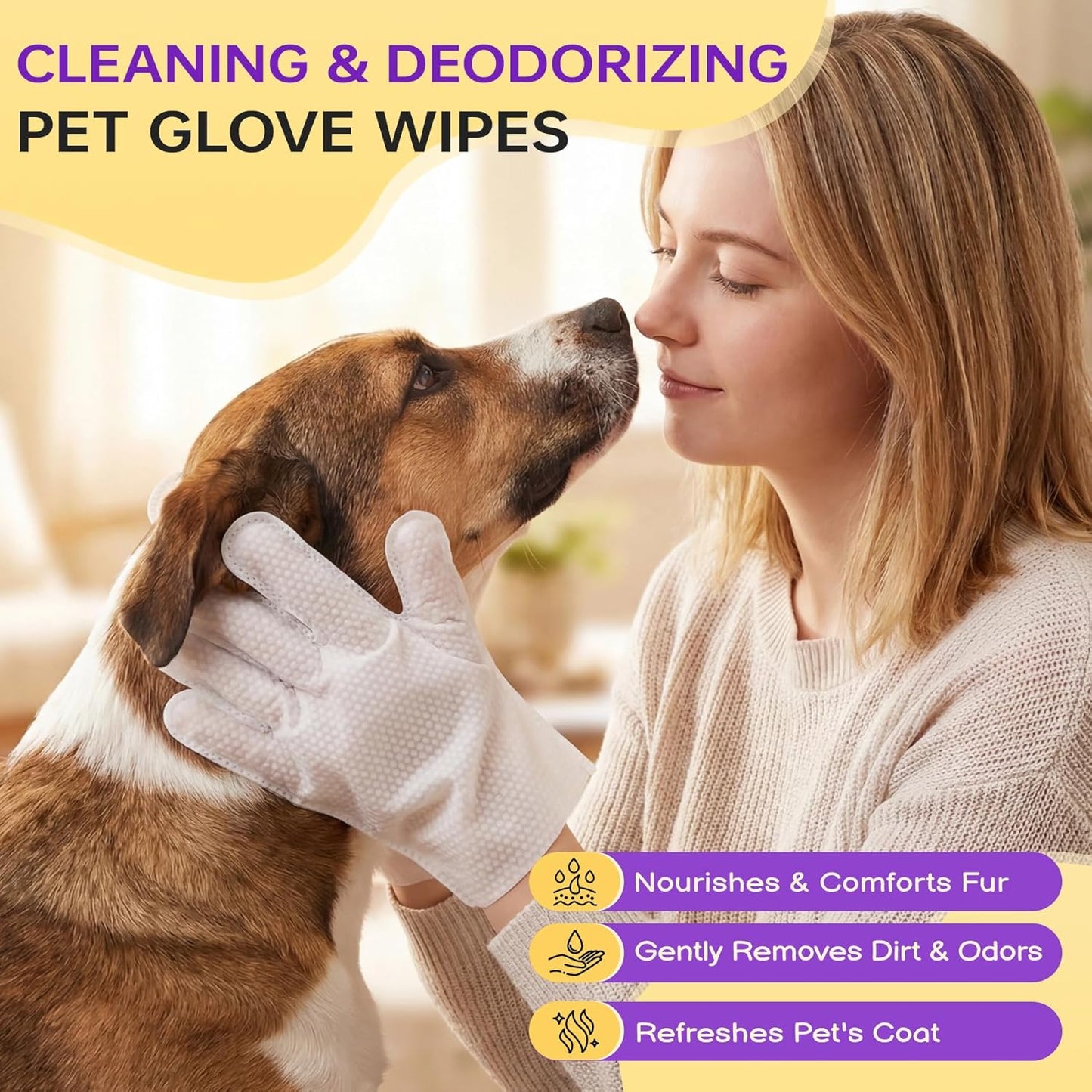 Pet Glove Wipes for Dogs and Cats 20 Count Dog Cleaning Wipes for Paws and Butt Waterless Dog Bath Wipes Hypoallergenic Fragrance Free with 10 Sealing Stickers and 5 Drying Towels