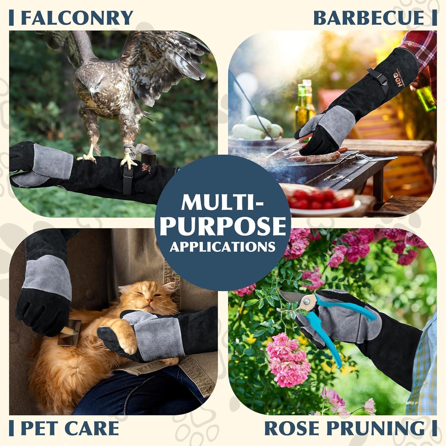 HANDLANDY Animal Handling Gloves, Bite-Proof, Scratch-Resistant, Pet Gloves for Dogs, Cats, Falconry, Gardening