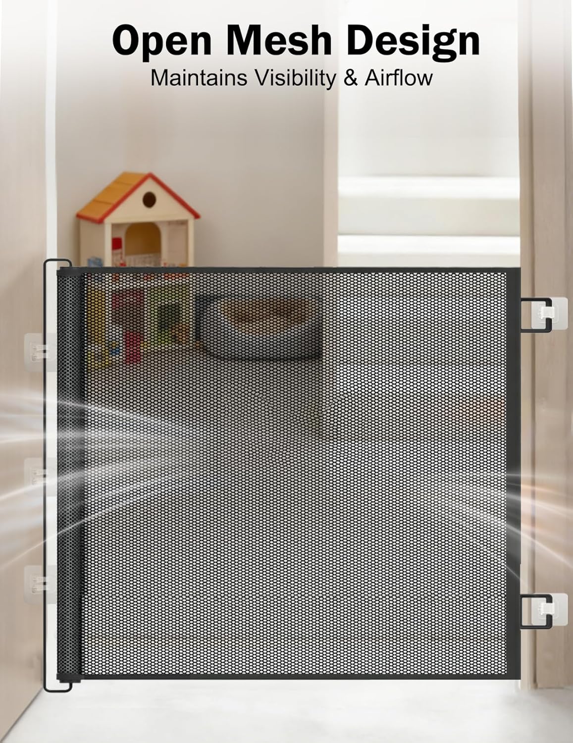 Retractable Mesh Pet Gate, Extra Tall 31'' Adjustable Width Up to 51/43 Inches for Doorways Stairs Hallways, Indoor Outdoor Dog Safety Barrier Net Panel (51'' Width)