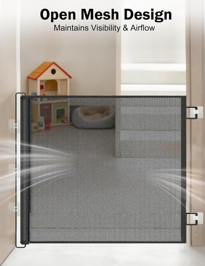 Retractable Mesh Pet Gate, Extra Tall 31'' Adjustable Width Up to 51/43 Inches for Doorways Stairs Hallways, Indoor Outdoor Dog Safety Barrier Net Panel (51'' Width)