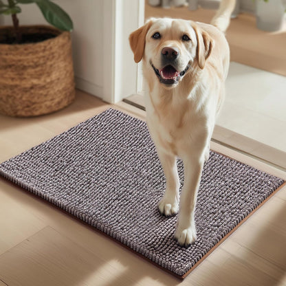 EHEYCIGA Super Absorbent Dog Door Mat for Muddy Paws 30x20 Inch Indoor, Front Doormat Outside Entrance, Quick Dry Chenille Washable Dog Crate Bed, Non-Slip Pet Rug Mud Mat Outdoor Entryway, Grey