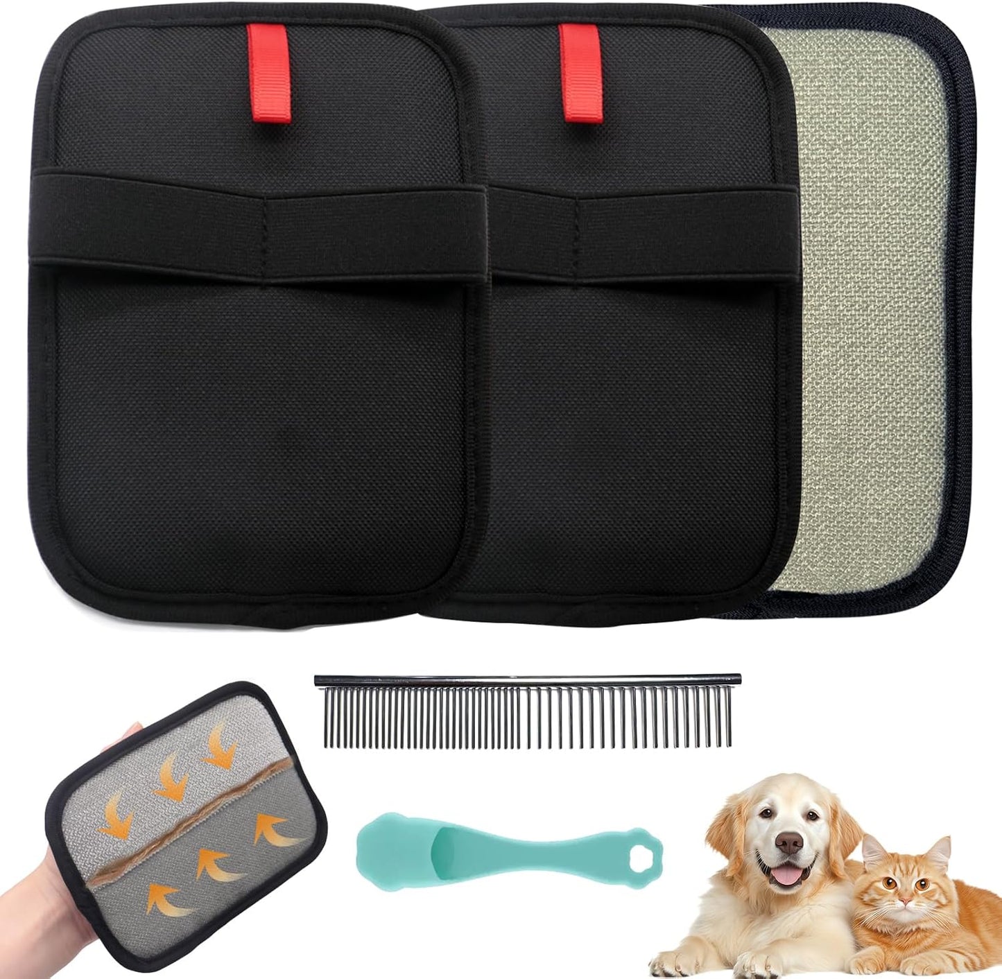 2Pcs Pet Hair Removal Glove for Cats & Dogs, with 2Pcs Toothbrush, Upgraded Five-Finger Electrostatic Pet Hair Gloves, Washable Reusable Pet Hair Remover Tool for Clothing, Couch, Carpet, Car Seat
