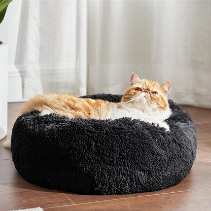 Bedsure Calming Dog Bed Medium Size Dog - Donut Washable Medium Pet Bed, 30 inches Anti-Slip Round Fluffy Plush Faux Fur Cat Bed, Fits up to 45 lbs Pets, Camel