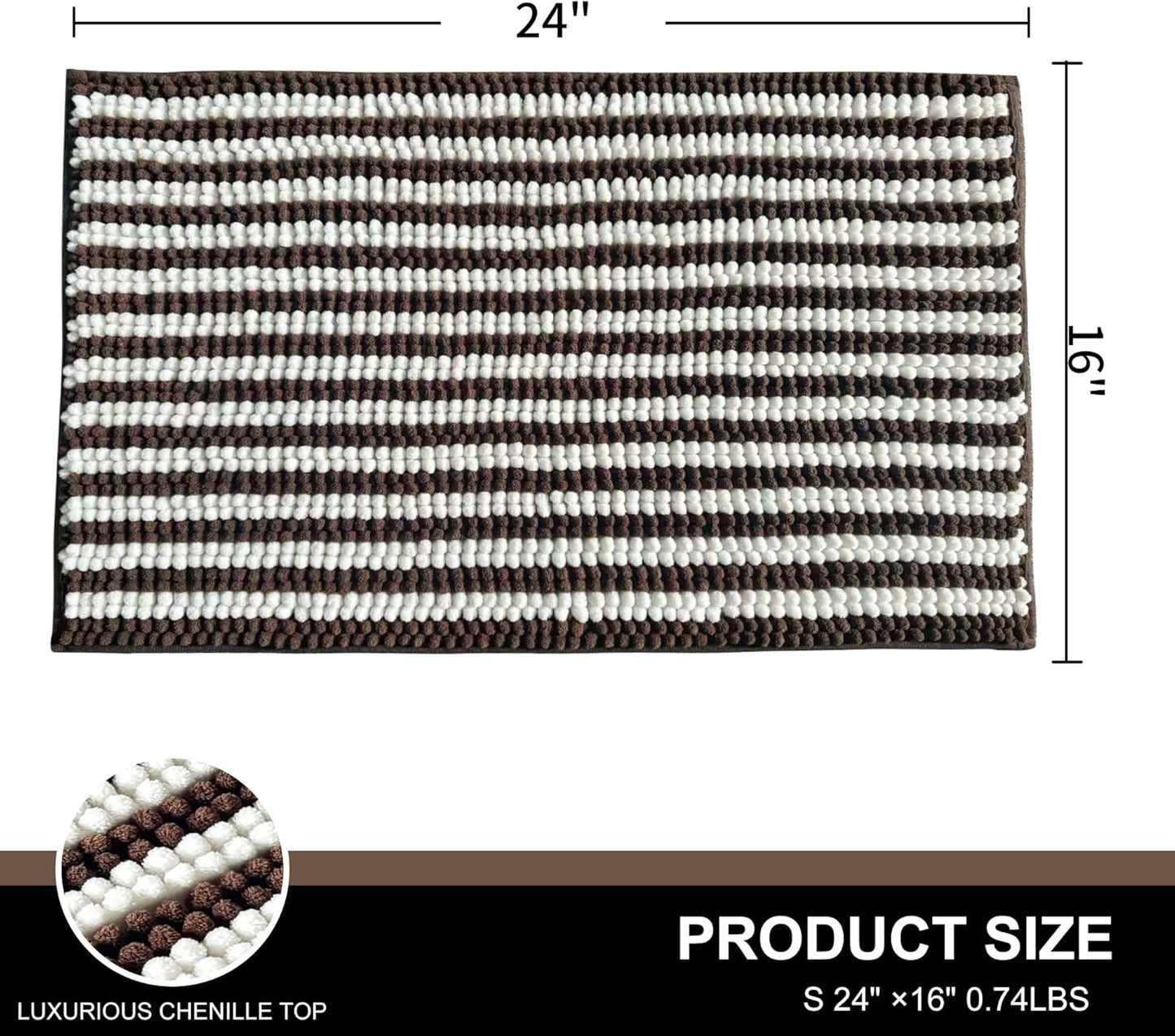 Dog Door Mat for Muddy Paws - Absorbent Quick-Dry Non-Slip Washable Chenille Pet Rug, Indoor Entryway Mat for Front Door & Crate (Brown, 24" L*16" W)