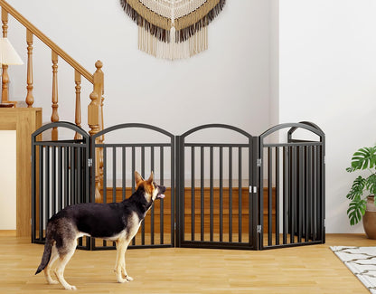 Folding No-Assembly Freestanding Dog Gate with Door,32" Heights Foldable Pet Fence,144" Extra Wide Accordion Puppy Folding Playpen for Doorways,House,Stairs (6 Panels,White)
