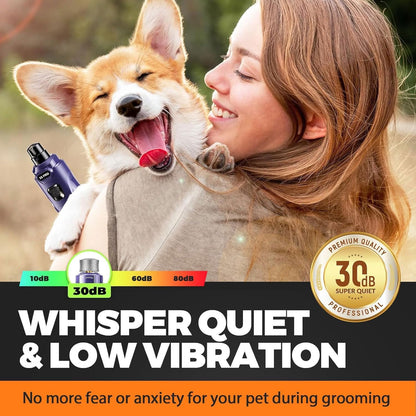 Whisper Quiet Dog Nail Grinder with 4 LED Lights, Safe & Stress-Free for Sensitive Dogs Cats of All Breeds & Sizes, 3 Grinding Bits, 3-Speed, Pet Nail Trimmers, Rechargeable Painless Grooming Kit