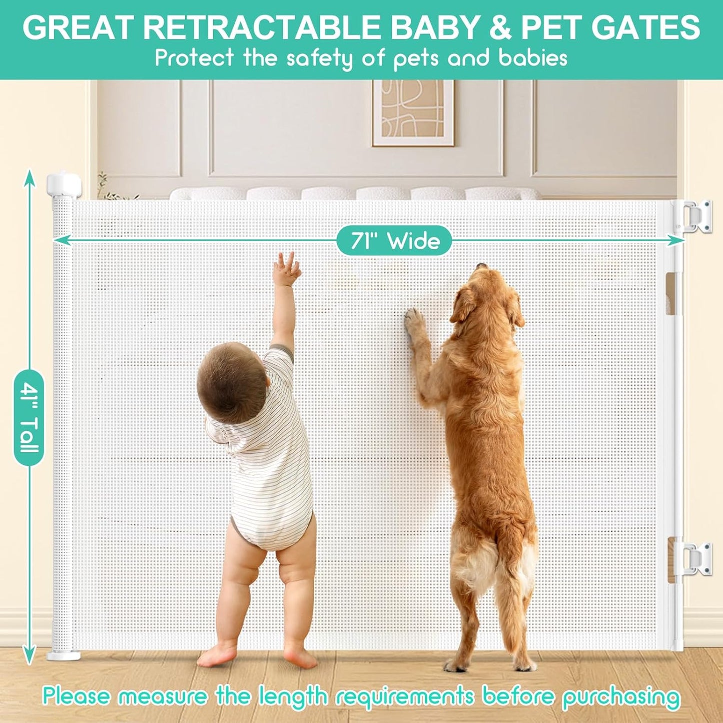 Upgrade 120 inch Retractable Baby Gates, EZIGO Extra Wide Baby Gate for Large Opening Extra Long Mesh Gate for Kids or Pet Dog Gate Child Safety Gate for Stairs Hallways Doorway Indoor Outdoor, Gray