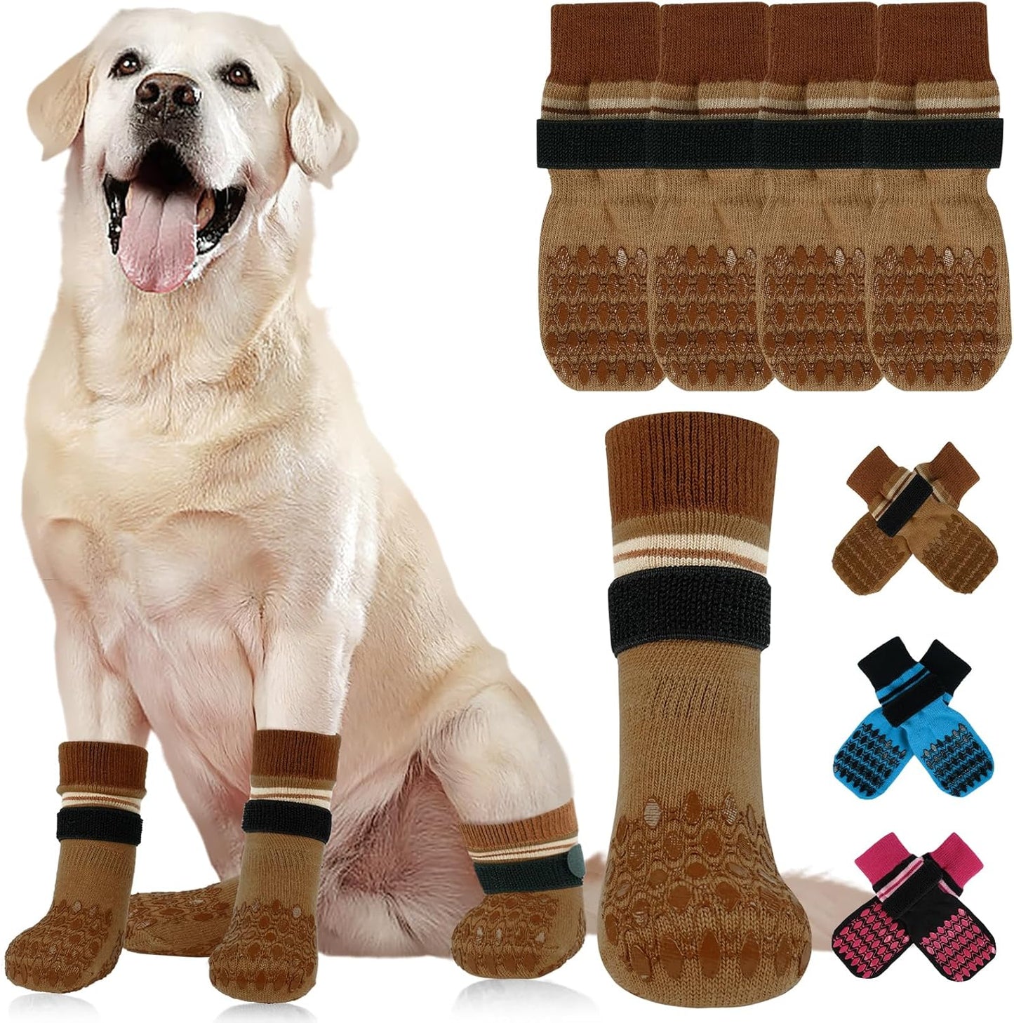 Kuoser Non Slip Dog Socks for Hardwood Floors, 4Pack Anti-Slip Dog Grippy Socks to Prevent Licking Paws, Dogs Booties Paw Protectors with Double-Sided Traction for Small Medium Large Senior Dogs, XS