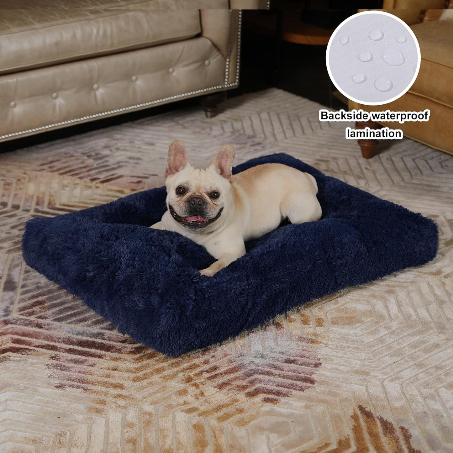 Bedfolks Waterproof Dog Crate Bed, Plush With Removable Washable Cover, Faux Fur Crate Pad for Medium Dogs, Fluffy Kennel 29"x21", Dark Grey