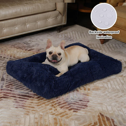 Bedfolks Waterproof Dog Crate Bed, Plush With Removable Washable Cover, Faux Fur Crate Pad for Medium Dogs, Fluffy Kennel 29"x21", Dark Grey