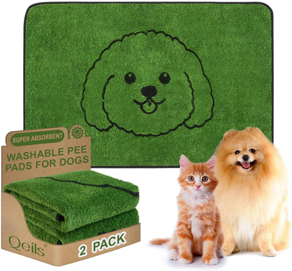 Qeils Reusable Puppy Pads, Washable Pee Pads for Dogs 2 Pack Durable Absorbent Leakproof Dog Training Pads for Home or Travel, Non-Slip Wee Wee Pads Potty Pads 18"x24"
