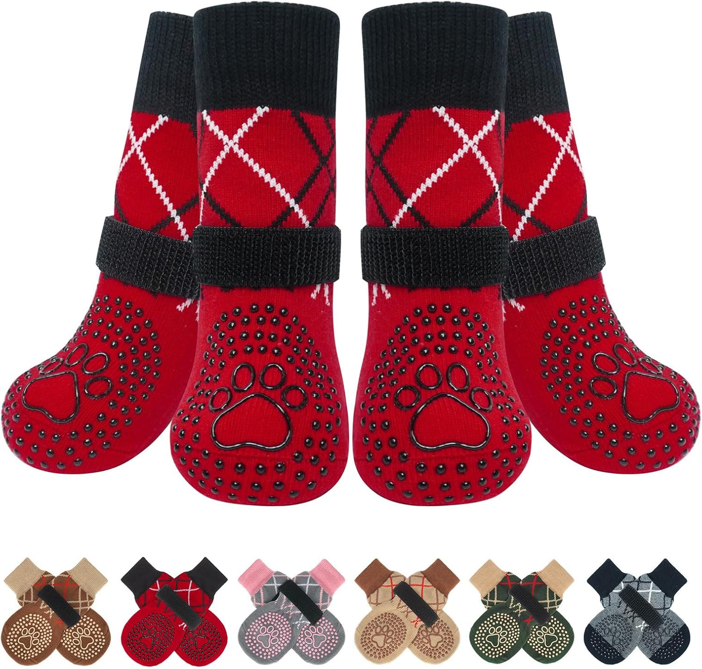 BEAUTYZOO 6PCS Dog Socks to Prevent Licking Paws, Anti Slip Dog Shoes for Hot Pavement Hardwood Floors, Traction Control Toe Grips Boots & Paw Protectors for Small Medium Large Senior Dogs, Grey S