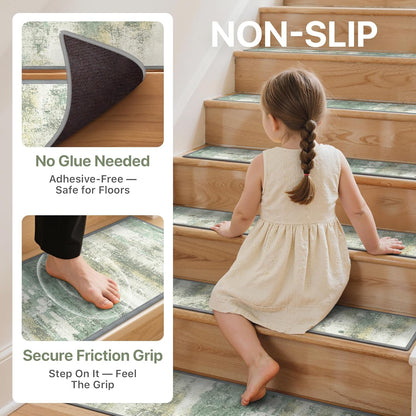sarben Non Slip Stair Treads for Wooden Steps 15PCS - 8"x30" Indoor Safety Carpet, Edging Mats with TPE Adhesive Backing, Pet and Elderly Friendly Stair Rugs (Taupe) - Colors A