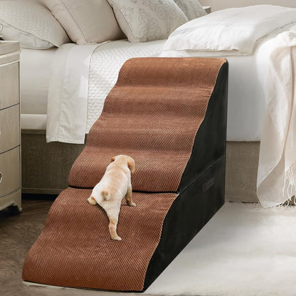Dog Stairs for High Beds 30-36 inches Tall, 6-Step Dog Steps for Bed 32-36 inches for Small Large Dogs, Doggie Ramp for Bed, 30D Foam Pet Stairs for Old Dogs/Cats, Free-Installation, Grey