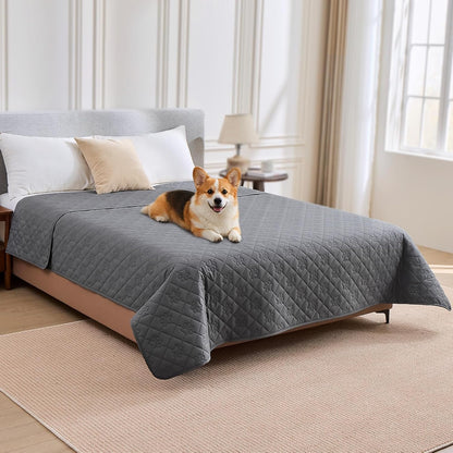 PAWFINITY Waterproof Couch Cover for Dogs, Pee Proof Pet Blanket, Paw Print Quilted, Pet Hair Resistant, Scratch-Resistant, Washable Furniture Protector for 2-3 Seat Sofa and Bed, 30x70 Inch, Grey