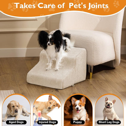 Dog Stairs for Bed 23’’ H, 5-Step Dog Steps for High Bed, Foldable Pet Stairs for Small Dogs and Cats to Get on Beds, Couch, Non-Slip Balanced Pet Steps and Ramp with Waterproof Cover, Grey