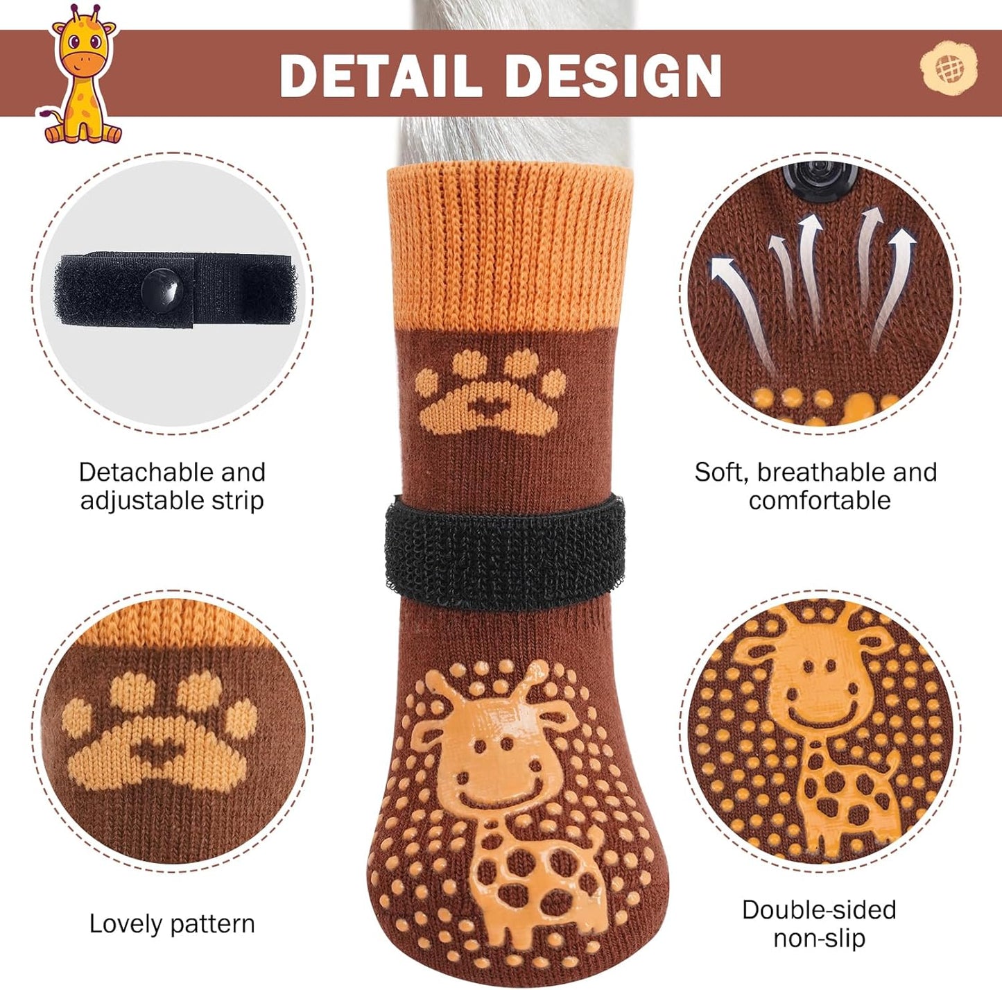 SCENEREAL 6Pcs Anti Slip Dog Socks to Prevent Licking Paws for Hot/Cold Pavement, Dog Grippy Socks for Hardwood Floors, Dog Shoes for Boots & Paw Protectors for Puppy Small Medium Large Senior Dogs