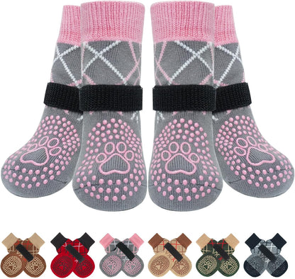 BEAUTYZOO 6PCS Dog Socks to Prevent Licking Paws, Anti Slip Dog Shoes for Hot Pavement Hardwood Floors, Traction Control Toe Grips Boots & Paw Protectors for Small Medium Large Senior Dogs, Grey S