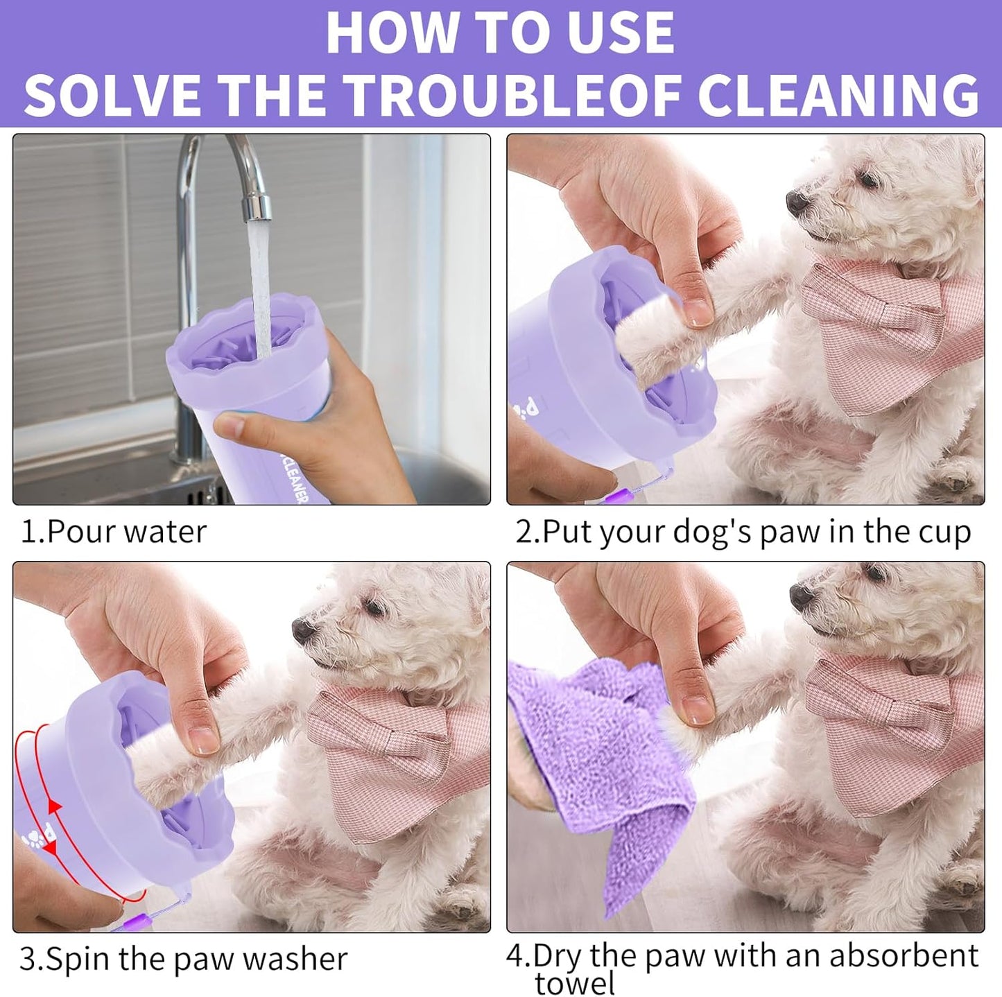 Professional 7 in 1 Dog Paw Cleaner for Dogs & Cats - Includes 1 Portable Paw Washer, 1 Bath Brush, 2 Dog Toothbrushes and 3 Absorbent Towels Note: Fits Paws up to 2 Inches Wide (Small, Blue)