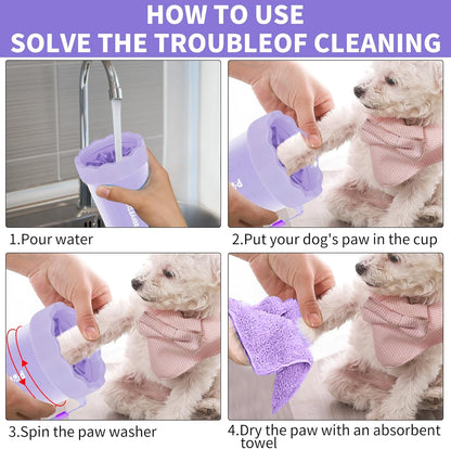Professional 7 in 1 Dog Paw Cleaner for Dogs & Cats - Includes 1 Portable Paw Washer, 1 Bath Brush, 2 Dog Toothbrushes and 3 Absorbent Towels Note: Fits Paws up to 2 Inches Wide (Small, Blue)