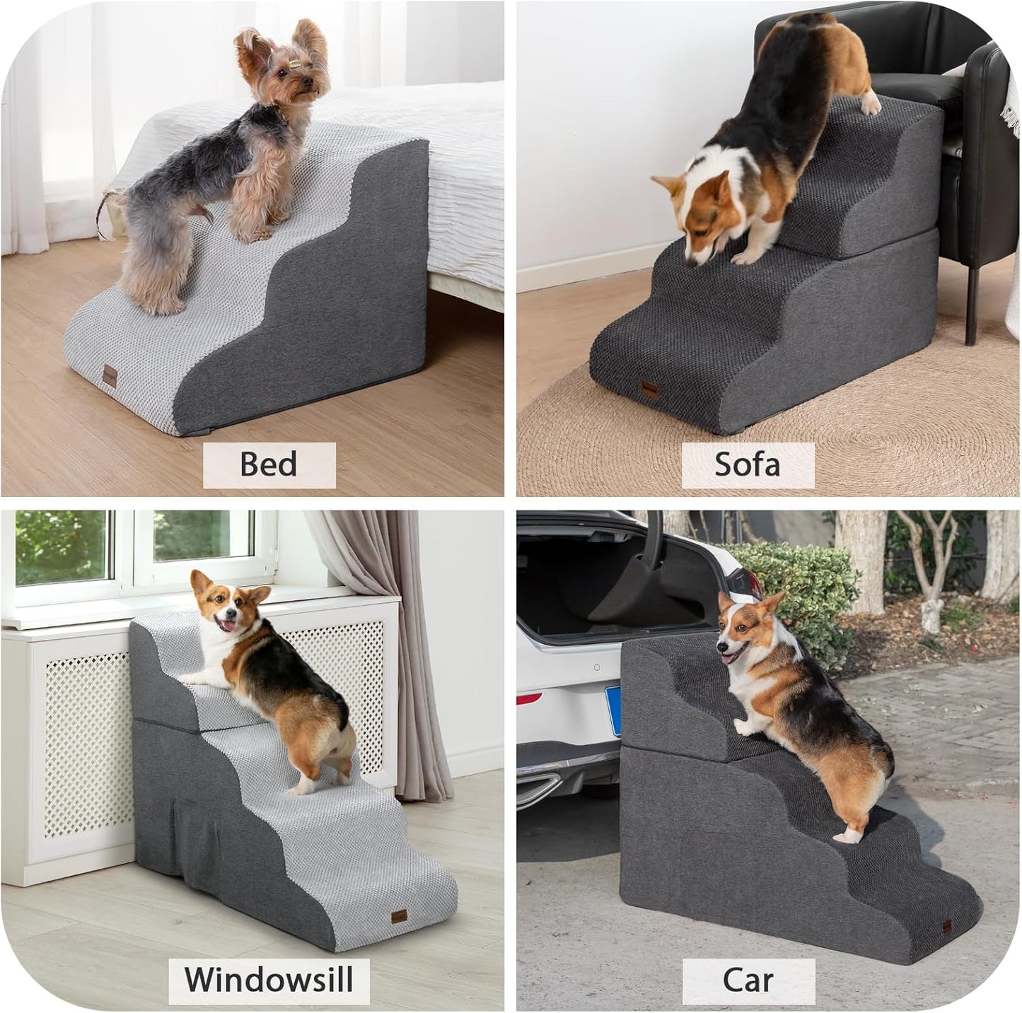 Garnpet Dog Stairs for High Beds, 4-Step Dog Steps for Small Dogs and Cats, Foldable Pet Stairs for High Bed Climbing, Non-Slip Balanced Pet Step Indoor, Dark Grey