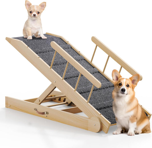 47" Long Non-Slip Portable Pet Ramp for Small Large Dogs, Dog Ramp for Bed, Wooden Adjustable Dog Ramps for Bed, Couch, Height from 12" to 24", Up to 200LBS