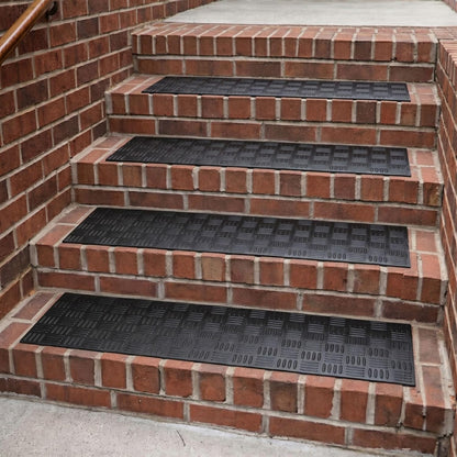 Ottomanson Outdoor Rubber Stair Treads – Ribbed Heavy-Duty Non-Slip Stair Mats – Best Grip on Concrete, Brick & Textured Step – Fastening Recommended for Wooden & RV Steps, Pack of 5