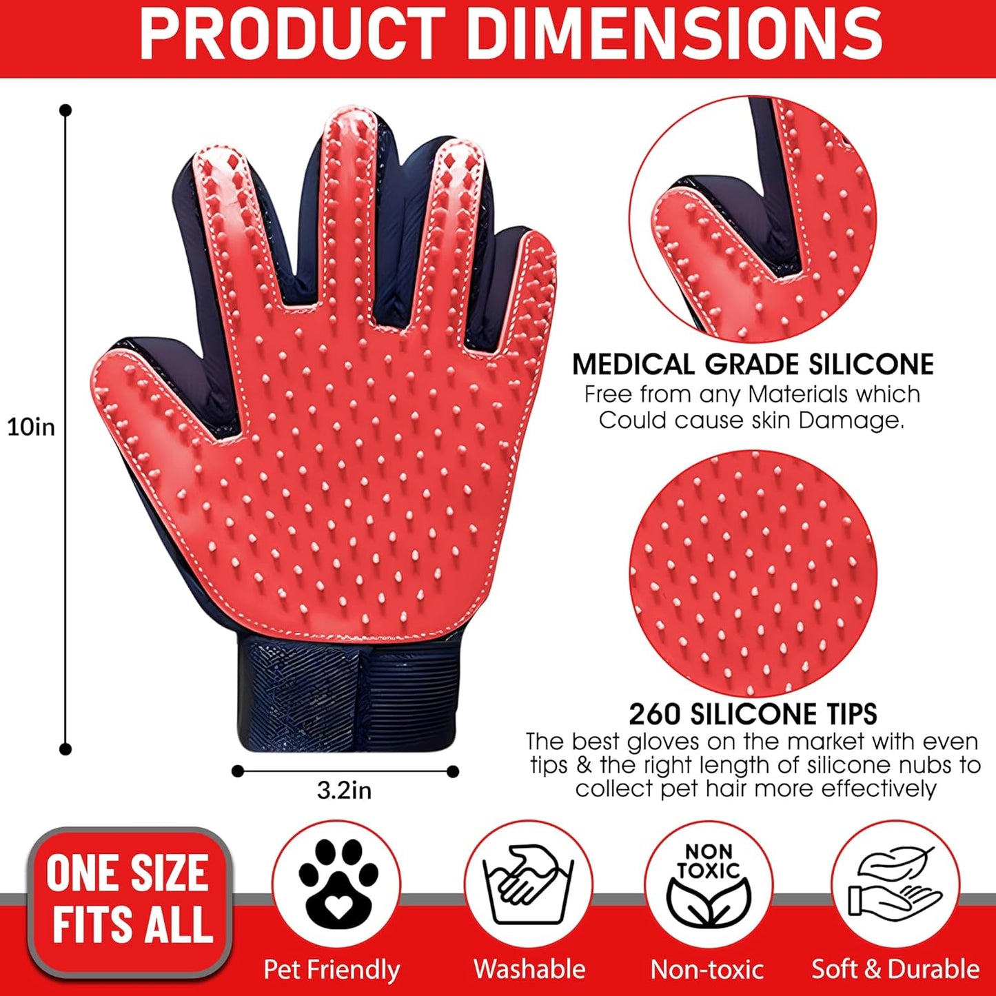 Upgrade Pet Grooming Gloves, Grooming Gloves for Dogs, Cats, Rabbits & Horses with Long and Short Hair, Efficient Pets Hair Remover Mittens - 1 Pair (Blue)