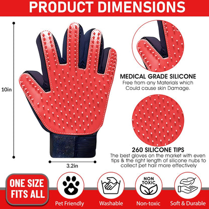 Upgrade Pet Grooming Gloves, Grooming Gloves for Dogs, Cats, Rabbits & Horses with Long and Short Hair, Efficient Pets Hair Remover Mittens - 1 Pair (Blue)