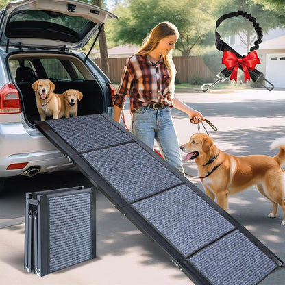 63" Long Dog Ramp for Car, Foldable Dog Ramps for Large Pet, Portable Dogs Ramp for Truck, 17" Wide Pet Car with Non-Slip Rug Surface, Pet Ramp for Large Dogs Up to 200LBS for Car, SUV & Truck-L