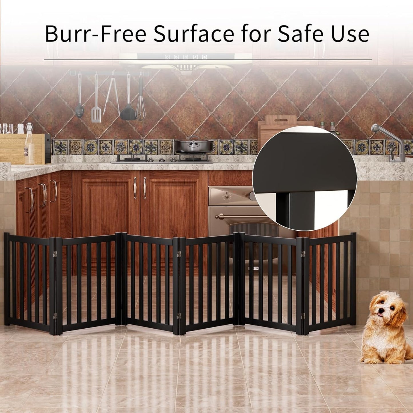2-Panel Solid Wood Dog Gate - Freestanding Folding Pet Gate for Doorways, Stairs, Indoor, 24" Height, No Installation Needed, Natural Wood