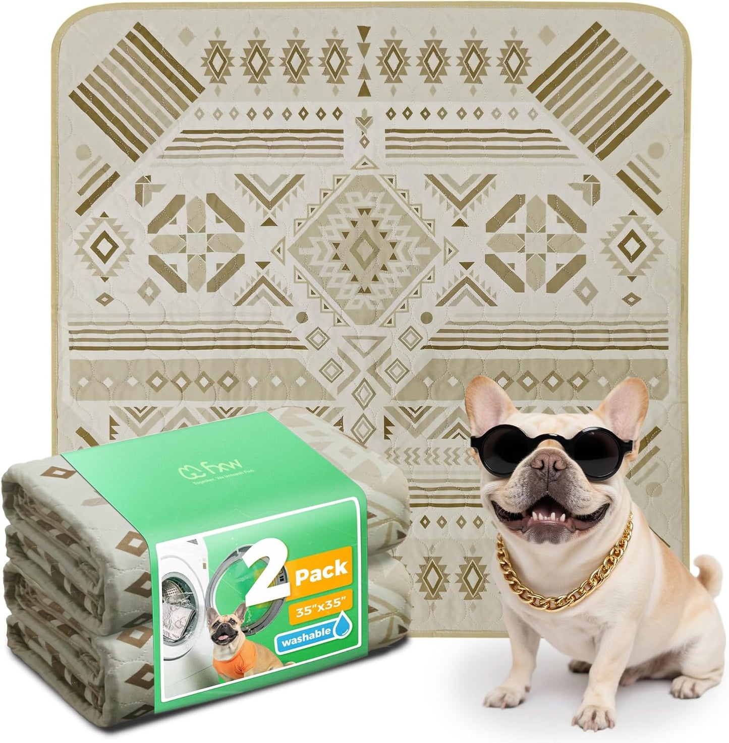 FXW Washable Pee Pads for Dogs, Puppy Pads with Super Absorbent, Specifically Designed for FXW Rollick/Homeplus 24inch 6 Panels Dog Playpen, 39" x 63" Rectangle, Khaki, 1 Pack