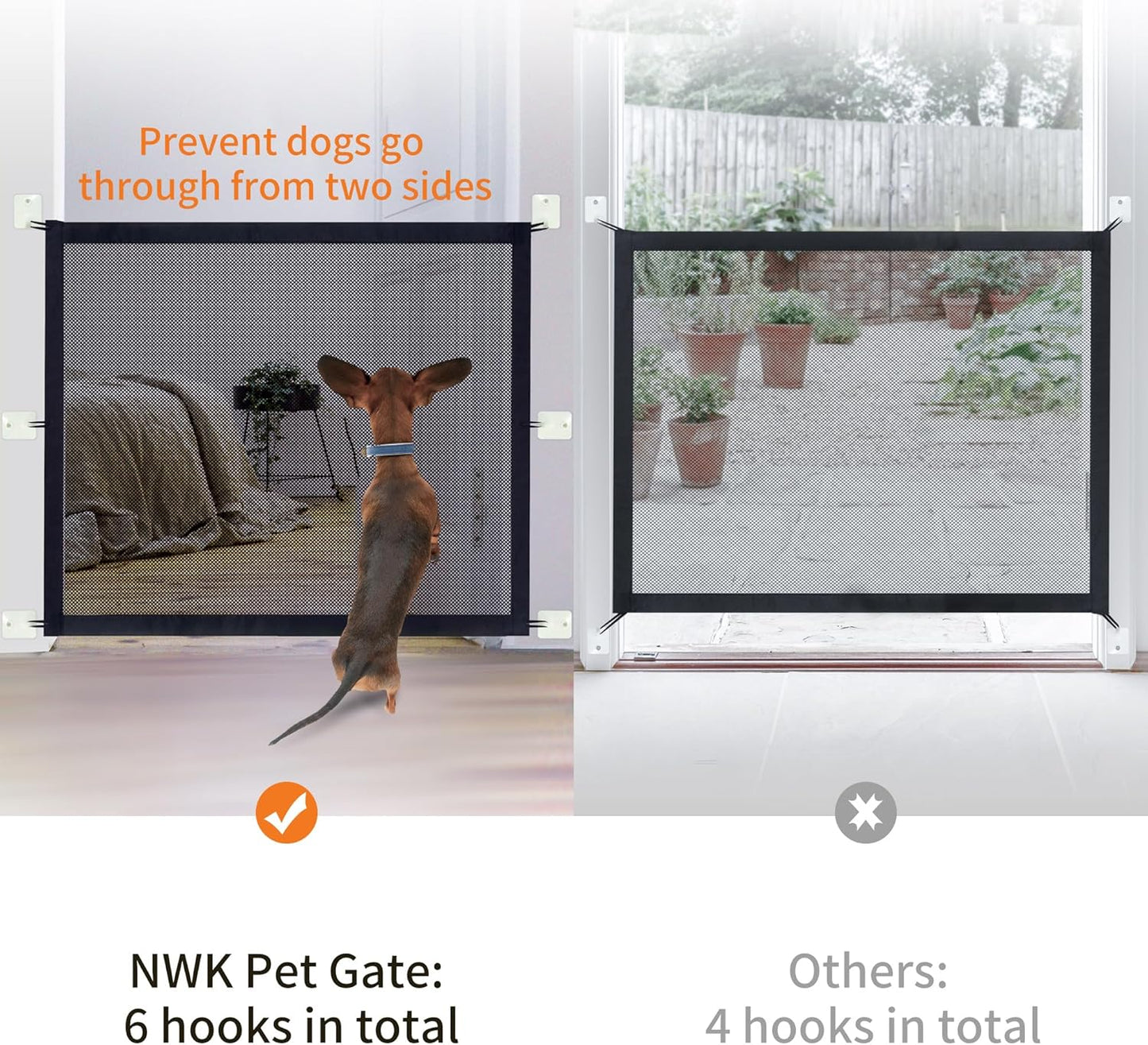 NWK Magic Dog Gate for Stairs Pet Gate for The House Providing a Safe Enclosure for Pets to Play and Rest, 6 Hooks Design (30'' X 43'')