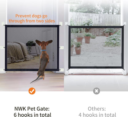 NWK Magic Dog Gate for Stairs Pet Gate for The House Providing a Safe Enclosure for Pets to Play and Rest, 6 Hooks Design (30'' X 43'')