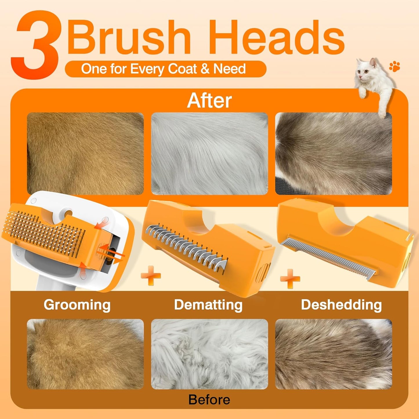 Pet Steam Brush for Dogs & Cats,5-in-1 Self-Cleaning Dog Steam Brush with 3 Swap-in Heads (Grooming, Dematting, Deshedding),Cat Spray Hair Removal Comb,Includes Pet Essence & Storage Bag