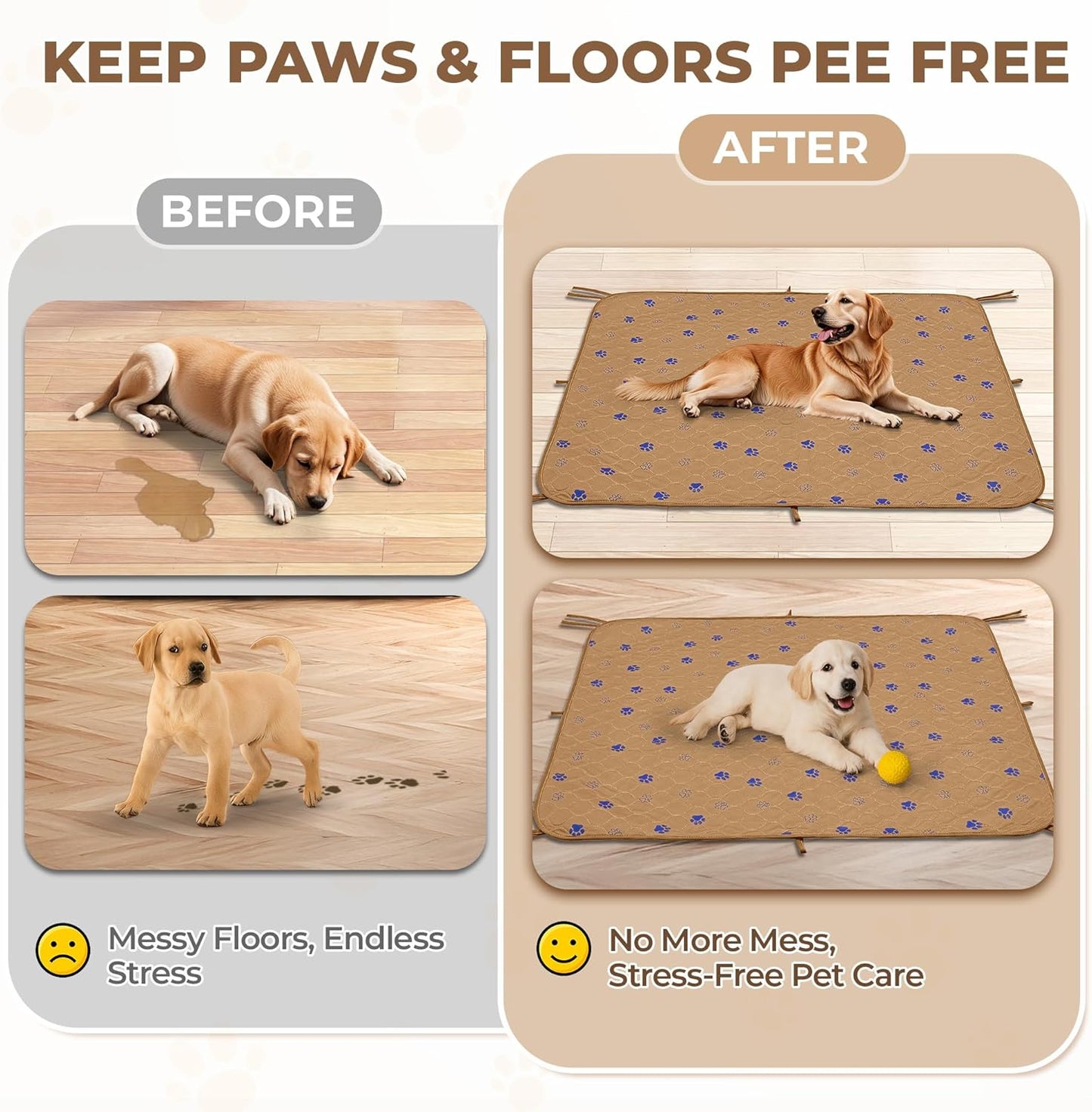 Fostanfly Washable Pee Pads for Dogs, 2 Pack Large 36"x41" Ultra-Absorbent and Leak-Proof Non-Slip Reusable Potty Training Pads for Dogs, Cats, Puppy, Potty Training of Add 8 Lanyards