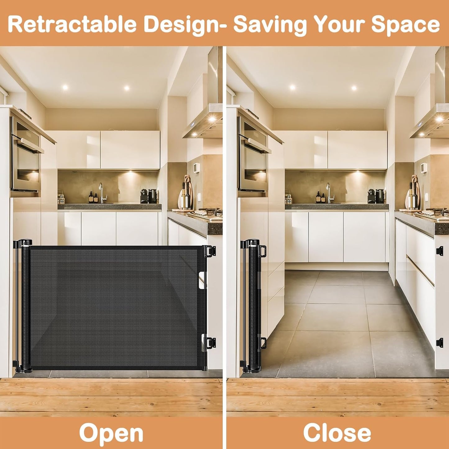 Retractable Dog Gate for The House 33" Tall X 55" Wide Mesh Baby Gate Retractable Baby Gates for Doorways Scratch-Resistant Outdoor Dog Gates Indoor Prevent Kids or Pets from Crawling Under, Gray