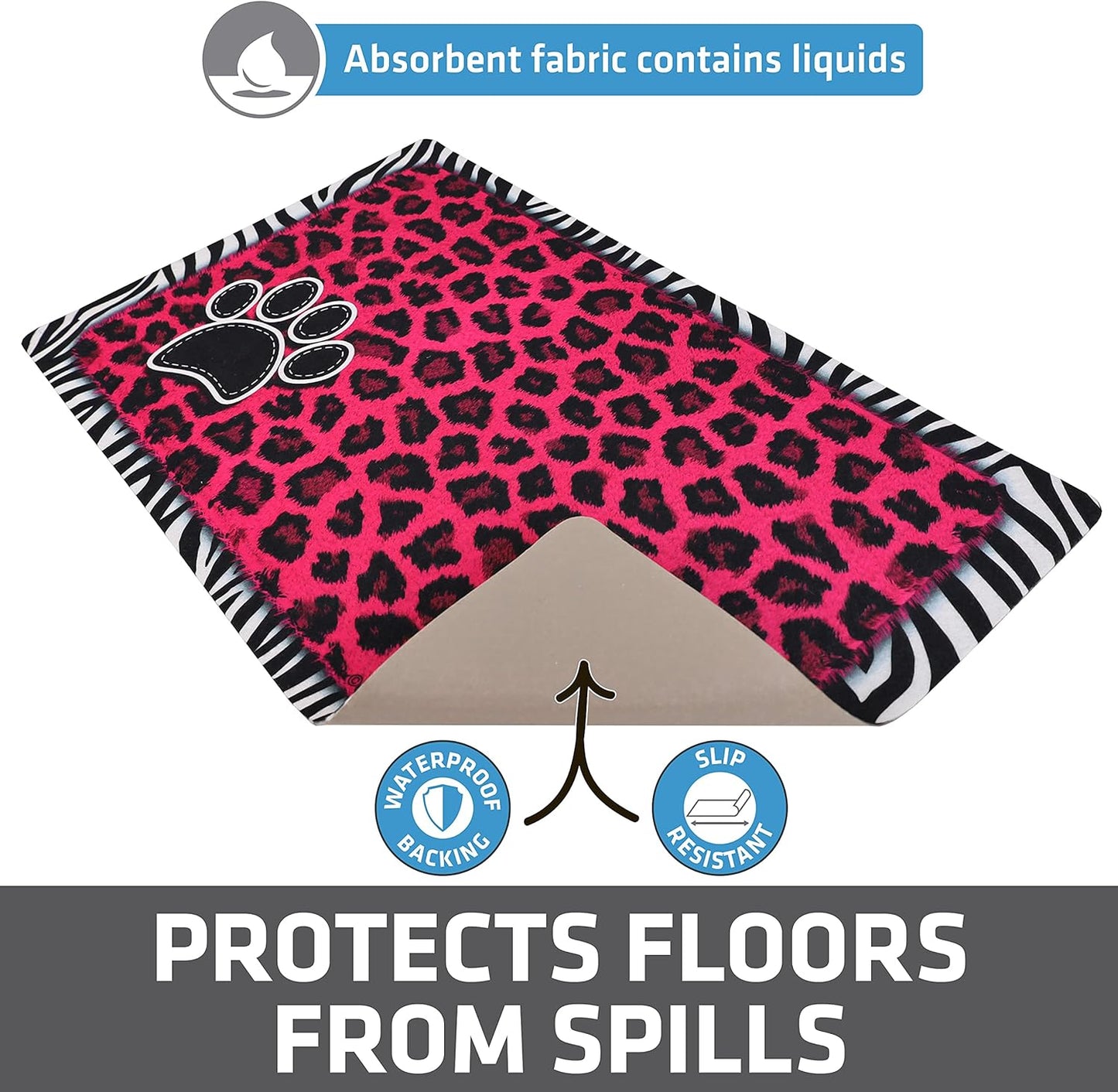Drymate Pet Bowl Placemat, Dog & Cat Food Feeding Mat - Absorbent Fabric, Waterproof Backing, Slip-Resistant - Machine Washable/Durable (USA Made) (12” x 20”) (Indigo)