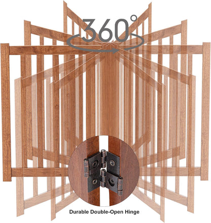 LZRS 2-Panel Wooden Free Standing Foldable Dog Gate Indoor – Solid Hardwood 24" High, Step-Over Safety Pet Gate for Doorways, Stairs & Small Spaces - Indoor Use, White