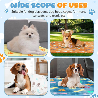 Tegeme 6 Pcs Waterproof Dog Blanket 24 x 16 Inch Paw Print Pet Blanket for Dogs Cats Puppy Washable Soft Fluffy Fleece Rug Flannel Throw Warm Sleep Mat for Kitten Doggy