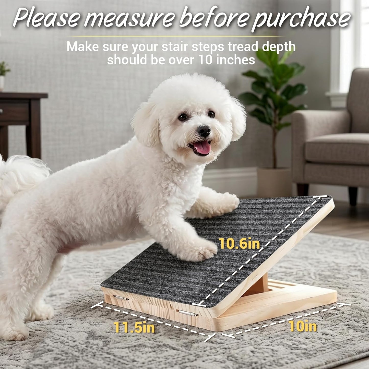 Dog Ramp for Stairs 2 Pack - Adjustable Wooden Stair Wedges for Small Dogs, Foldable Indoor Dog Stair Ramp with Triangular Support and Non-Slip Pads for Senior and Short-Legged Pets