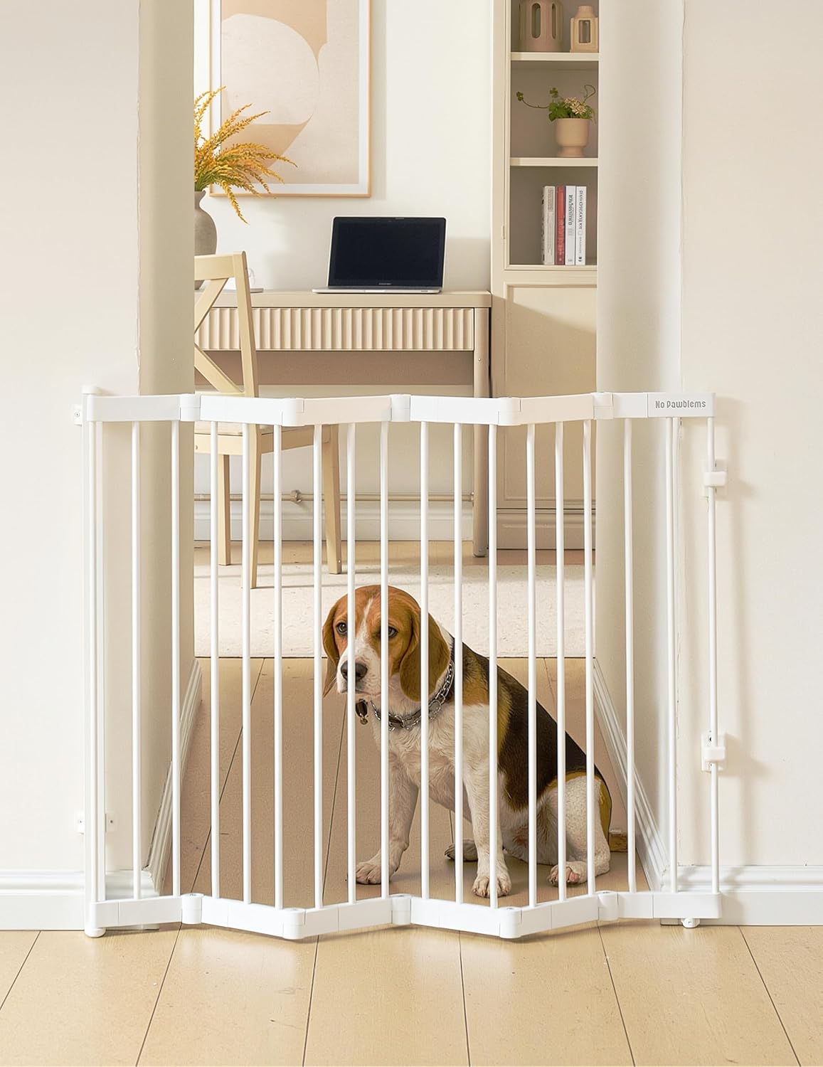 No Pawblems Retractable Safty Gate, Metal Adjustable Dog Gate for Doorways, Stairs & Hallways, Expands to 45" Wide, 36" Tall Gate, Auto Retract Design, No Bottom Bar, Black